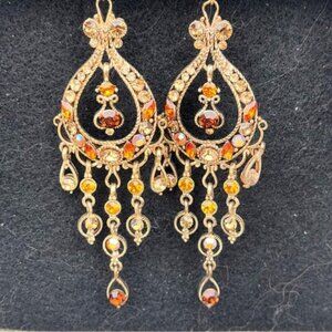 Gold Topaz Amber AB Crystal Chandelier Bridal Wedding Earrings